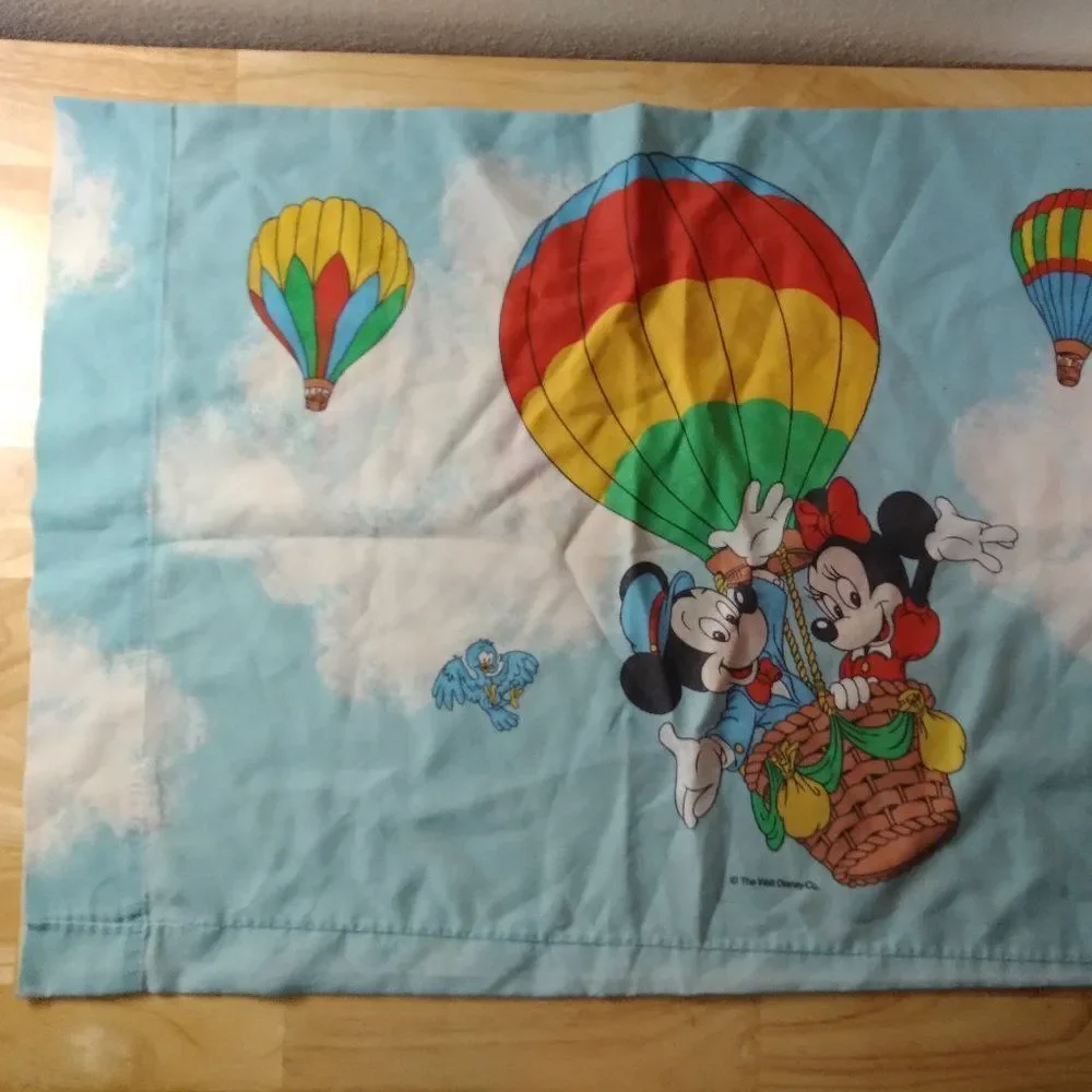 Vintage Mickey Mouse Minnie Hot Air Balloons Pillowcase Cover Disney
